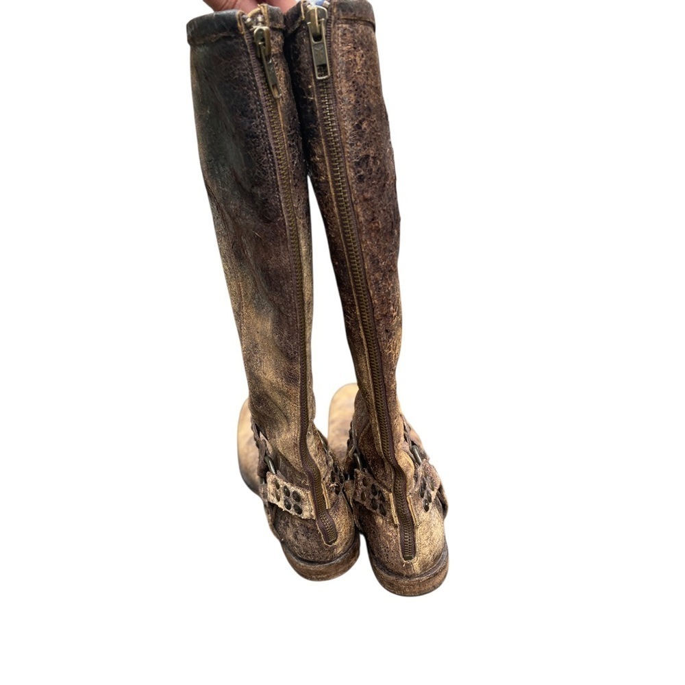 Frye Brown‎ Combat Moto Boots Distressed Leather - Picture 3 of 10